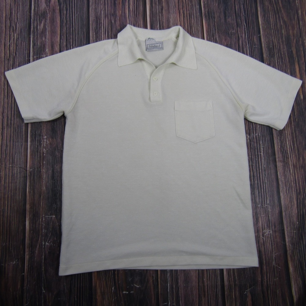 Palmland Shirt Mens Large White Knit Polo Chest Pocket Short Sleeve Tee